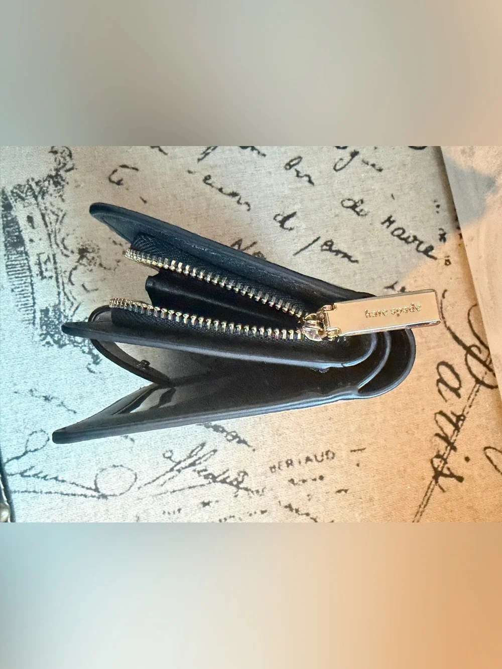 kate spade Two-Tone Black and Taupe Leather Wallet